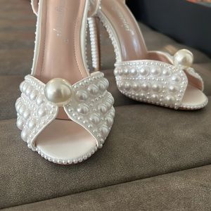SOLD Gorgeous Pearl covered open toe heels!